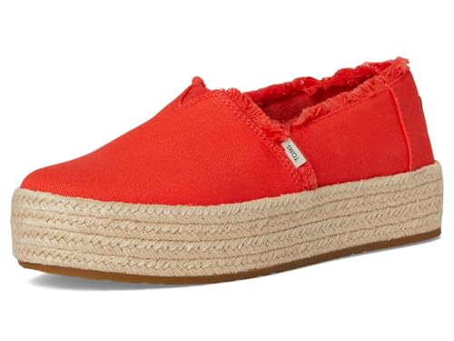 Image of TOMS Women's Valencia Platform Espadrille, Textile Upper, Ortholite Insole, Flame Canvas /Fray, 7.5