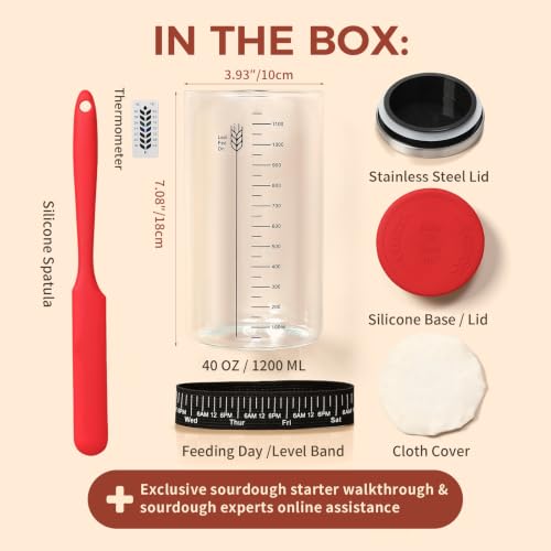 Image of Sourdough Starter Jar Kit, 40 OZ Large Wide Mouth Sour Dough Starter Jars Glass, Sourdough Bread Baking Supplies, Sourdough Tools for Beginners and Pro, 1 Pack