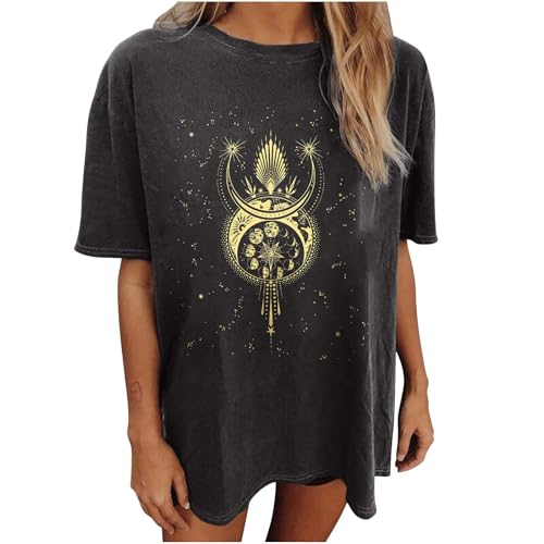 Image of Summer Y2k Tops for Womens, Casual Vintage Short Sleeve T-Shirt, Girls Oversize Loose Round Neck Elastic Tee