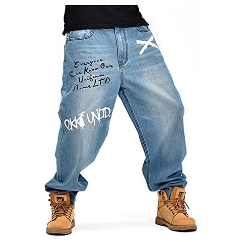 LUOBANIU Men's Vintage Hip Hop Style Baggy Jeans Denim Loose Fit Dance Skateboard Pants - blue - 38 Cover