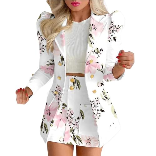 AEGJEGVD - Tailleur Femme 2 Pièces Costume Ensemble Jupe Veste Blazer à Manches Longues Col V + Jupe Crayon Costume OL Bureau Chic Elégant Slim Fit pour Travail Vêtements Femmes Soldes 2025