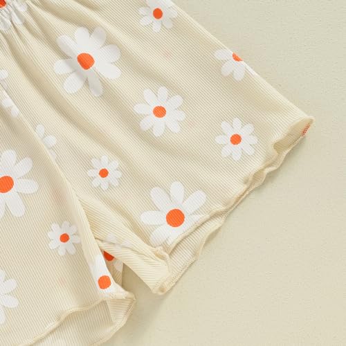 Image of Ayalinggo Baby Girl Summer Outfits Short Sleeve Lettuce Trim Floral Tops + Shorts Set Infant Clothes