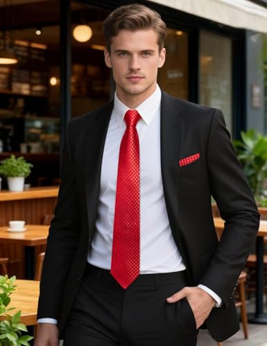 Image of YOHOWA Men Plaid /Striped Ties Set Silk Business Wedding Formal Fashion Necktie and Pocket Square Cufflinks Set