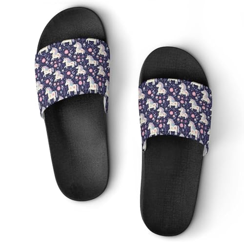 Cute Unicorns And Flowers House Sandals Non-Slip Bathroom Slippers Beach Summer Shoes for Men Women