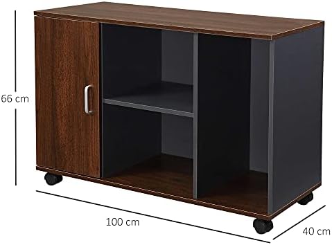 HOMCOM File Cabinet with Rolling Wheels, Printer Stand with Wooden Documents Storage Chest for Home Office