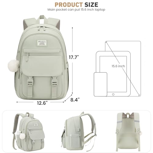 Image of WINDARS School Backpack for Teen Girls, Cute College Backpacks for Women Students Aesthetic Bookbag Large 15.6 Inch Laptop Bag Middle School Travel Back Pack (Green)
