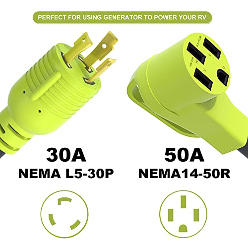 AOWEITOUR 30 Amp to 50 Amp RV Generator Adapter Cord, NEMA L5-30P Twist Lock Male Plug to NEMA 14-50R Female, Outdoor Ower Equipment Suitable for RV Trailer Camper, Heavy Duty STW 10 AWG(12 Inch) - Thumbnail 2