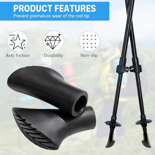 Image of Proberos 4 Pcs Trekking Pole Tips, Super Anti-Slip Wear-Resistant Rubber Walking Stick Replacement Tips with Slanted Cut for Hiking, Trekking & Outdoor Walking, Universal Fit 11mm Open Dia