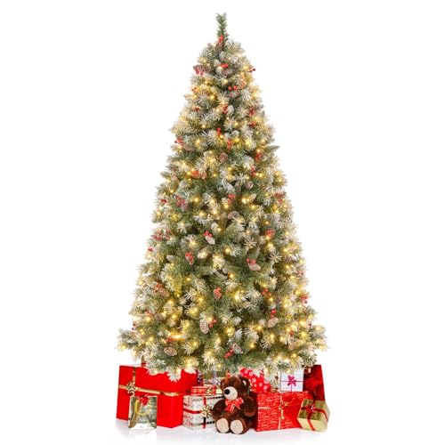 COSTWAY Albero di Natale Pre-Illuminato 150/195 cm, Albero di Natale