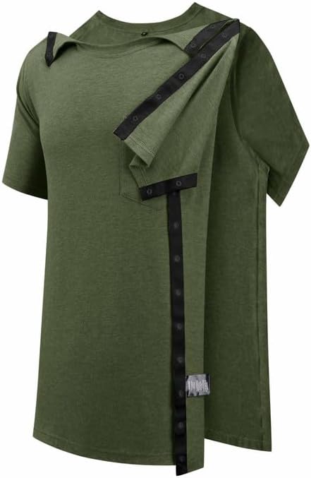 Post Shoulder Surgery Shirts for Men Full Snap Open Tear Away Short Sleeve T Shirt Chemo Port Access Tee Rotator Cuff Surgery - Image 2