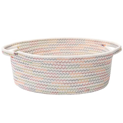 Image of JMvicyroam Small Woven Basket, Empty Gift Basket, Colorful /1 Pack | Small Gift Basket, Cotton Rope, 12 x 8 x 48 in, Handles, Includes Ribbon and Bag, Birthday Gift Basket