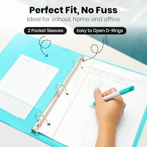 Yoobi 1 Inch Binder Set, 3 Ring Binders with Plastic Cover, 2 Pocket Sleeves and D Rings, Organizer for up to 220 Sheets of Loose Paper, 4 Pack Cute Binders, Multicolor, Office or School Supplies