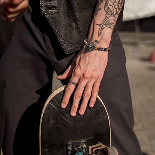 Bomail 10Pcs Triple Protection Bracelet - Hematite Black Obsidian Tiger Eye Stone Beaded Bracelets Set For Women Men Stress Relief Anxiety Healing Yoga Stretch Bracelets For Bring Luck And Prosperity #TOP5