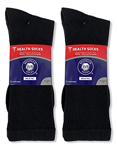 Big And Tall Diabetic Cotton Neuropathy Crew Socks, King Size Mens Athletic Crew Socks (13-16, Black) - 6 Pairs #TOP4