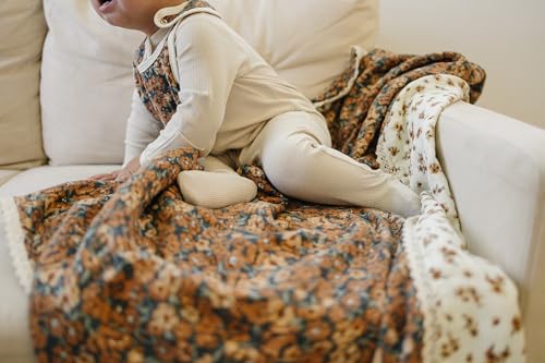 Image of Mebie Baby Muslin Quilt, Venetian Floral & Autumn Bloom, 100% Cotton Baby Blanket for Girls & Boys, Newborns to Toddler, Soft Swaddle Blanket, 47 inchx47 inch