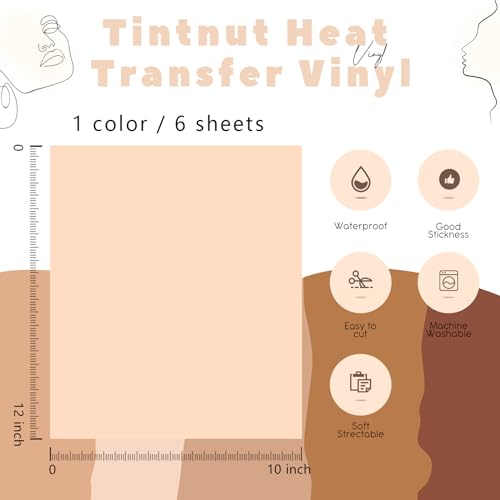 Image of Tintnut Nude Beige Heat Transfer Vinyl,6 Pcs 12x10in Iron on Vinyl | Skin Tone PU HTV Sheets,easy cut & weed,stretch washable,works with iron & heat press for fabric crafts