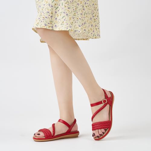 Image of Aomigoct Dressy Womens Sandals Summer: Comfortable Strappy Flats Sandals Women - Casual Walking Woman Shoes