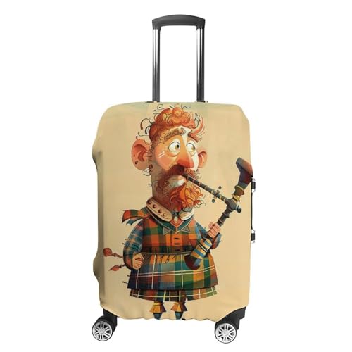 Cartoon Scottish Bagpipe Luggage Cover, Washable Elastic Suitcase Cover Protector Fit 18-32 Inch Luggage