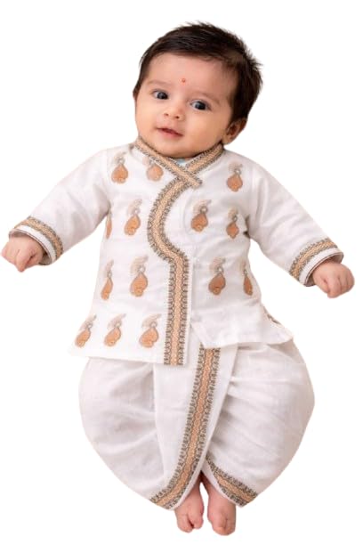 tmt hub Baby Boys & Baby Girls Dhoti Kurta Set | Cotton Blend Ethnic Wear for Kids | Festive Traditional Outfit for Janmashtami, Wedding, Party & Cultural Functions-picture-11