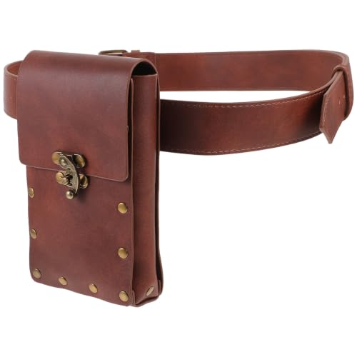 Bolso de cintura de PU marrón vintage con acabados reforzados