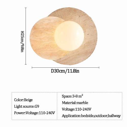 Image of Marble Wall Lamp, Bathroom Vanity Light Fixtures, Wall Mount Lamp, Over Mirror, Wall Sconces Set of 2, Vintage Wall Light with Wood and Stone Shade, for Porch Workshop Kitchen Living Room