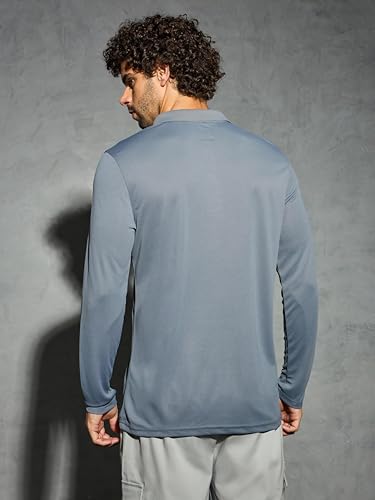 Image of TECHNOSPORT Men's Solid Full Sleeve Polo T-Shirt TECHNOCOOL+ Quick Dry Slim Fit Sports Tee for Travel Casual Smart Wear UPF50+ Anti Odour