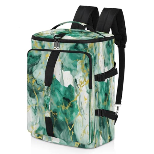 Large Carry on Backpack for Women Men Multi-function Gym Duffle Bag Green Gold Marble Style Backpack Polyester Waterproof Duffel Bags