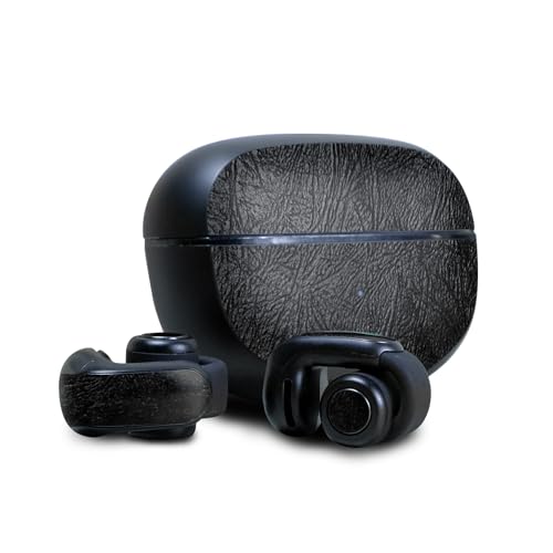 Image of Skin Compatible with Bose Ultra Open Earbuds - Black Leather - Premium 3M Vinyl Protective Wrap Decal Cover - Easy to Apply | Crafted in The USA by MightySkins