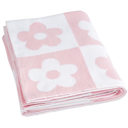 Image of PHF 100% Cotton Knit Baby Blanket, Reversible Swaddle Receiving Knit Blankets for Boys and Girls, Toddler Blankets Ultra Soft and Cozy for Newborns Infants & Toddlers, 30 x 40 Inches, Floral