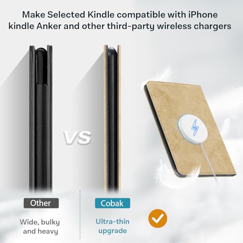 Image of CoBak Stand Case for 7 inch Kindle Paperwhite 12th Gen 2024 and Kindle Colorsoft with Hand Strap - Compatible with iPhone MagSafe, for Samsung /Belkin /Anker Wireless Charging Pads, Durable, Auto Sleep Wake