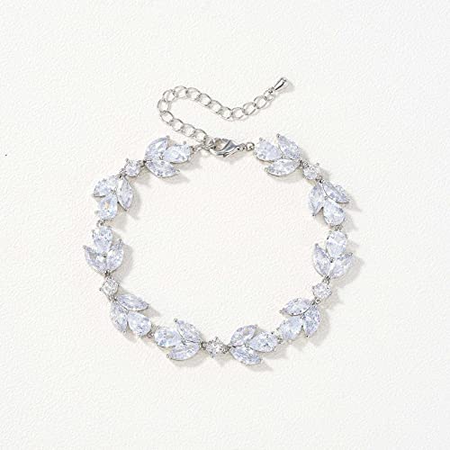 Sweetv Marquise Wedding Bracelet,Cubic Zirconia Bridal Bracelets, Crystal Rhinestone Bracelets For Brides, Bridesmaids, Women, Rose Gold/Silver Tennis Bracelet,Wedding Jewelry Gifts #TOP3