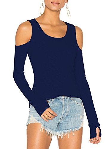 Image of Mippo Cold Shoulder Tops for Women Long Sleeve Workout Tops | Loose Fit, Off the Shoulder Top, Thumb Holes, Lightweight, Yoga and Casual, Easy to Care