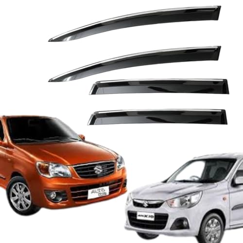 Image of CAR SAAZ Stylish & Durable Unbreakable Door Visor for Alto K10 Type 1(2010-2014)(Set of 4Pcs)|Chrome Lined Wind /Rain Deflector