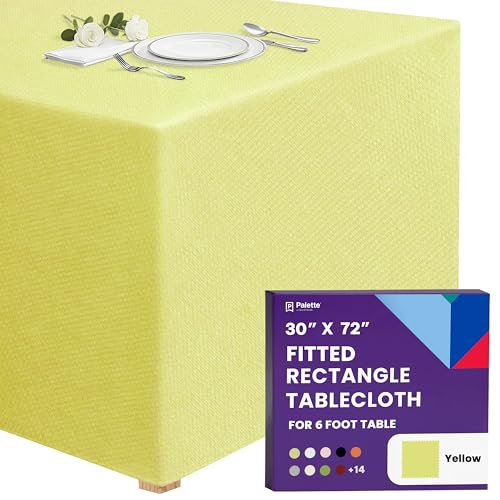 Gee Di Moda Fitted Tablecloth - 72 x 30 Inch Yellow Floor-Length Fitted Table Cloth for 6 Foot Rectangle Table, Heavy Duty Washable Fabric for Parties, Dinner, Weddings, Baby Shower & Trade Show