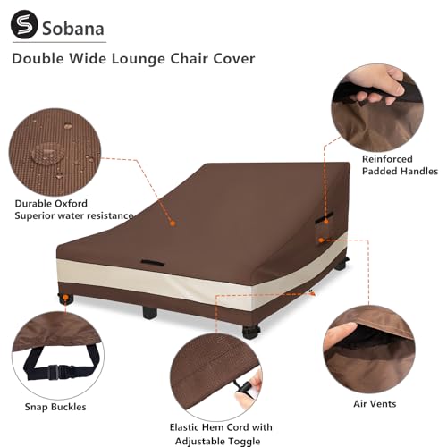 Sobana Waterproof Double Chaise Lounge Cover,600D Heavy Duty 82Inch Double Wide Patio Chaise Lounge Chair Covers-Brown