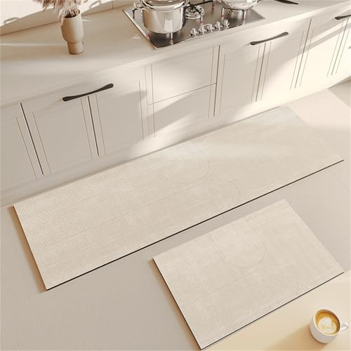 Highdi Tappeto Cucina Antiscivolo Lavabile, Design Moderno Tappeto Passatoia Cucina Tappeto da Cucina Lungo Tappeti Runner Tappeto Corridoio per Ingresso Soggiorno Bagno (45x70cm,Beige 2)