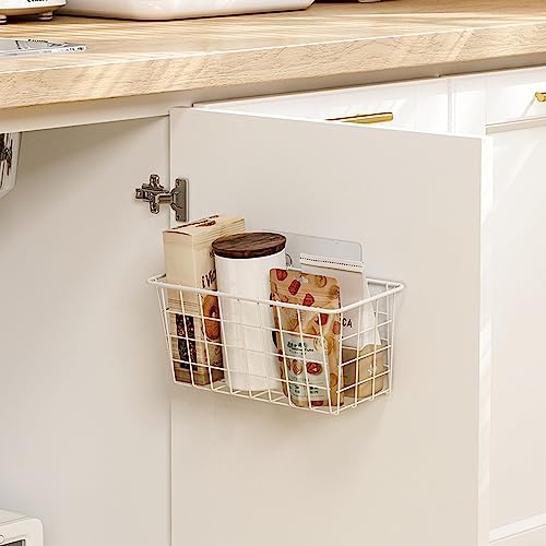 Adhesive-Basket-Wall-Wire-Basket-Over-Cabinet-Door-Organizer-4-Pack-White-Wire-Construction-Wall-Hanging