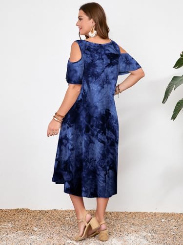 Image of LARACE Plus Size Women Dress for Summer, Midi Women's Sundress, Casual V-Neck Short Sleeve Flowy T-Shirt Dresses with Pockets