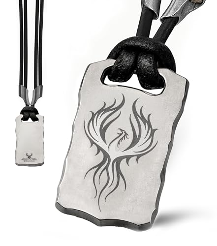 Element of Gods Titan Monument Plate Phönix Anhänger mit Lederband in schwarz