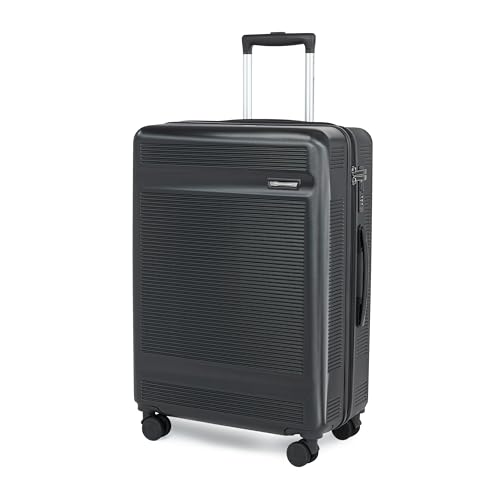 Image of SWISS MILITARY Pascal Hard 79cm Lightweight PC Large Check in Travel Luggage Trolley Bag, Anti-Theft Zippers & 3-Dial Lock, 360 Wheels, Wet Pocket & Aluminium Handle Suitcase Capacity 143L-Black