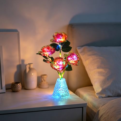Image of Golden Foil Rose Table Lamp, Night Light Birthday Gift for Women Home Decor