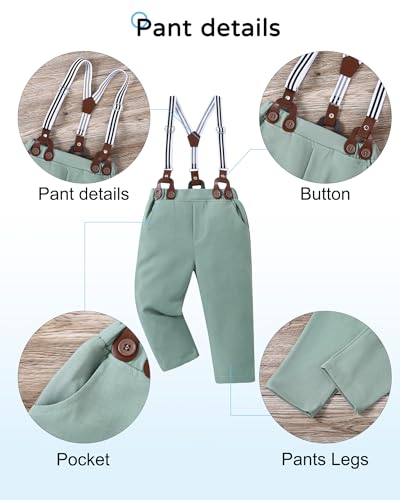 Image of YALLET Toddler Baby Boy Clothes Suit Gentleman Wedding Outfits Formal Dress Shirt+Bowtie+Suspender Pants