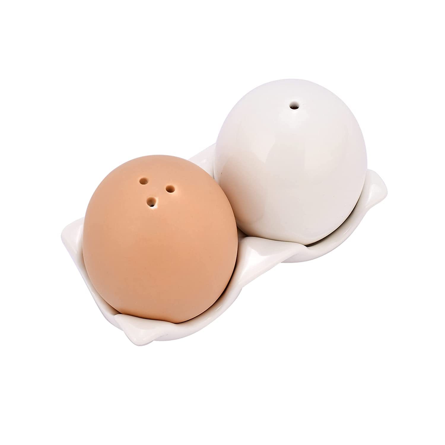 Saaikee Egg Shape Salt and Pepper Shaker for Kitchen and Dining Table Seasoning Bottle for Spices and Herbs Ceramic (2 Pcs)