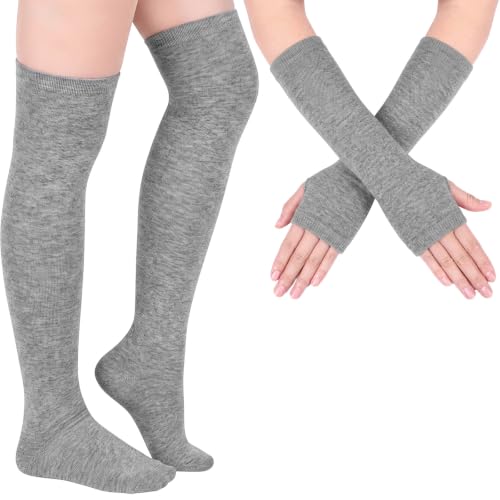 Image of Geyoga Arm Warmers Leg Warmers Striped Thigh High Socks Fingerless Gloves Stockings Christmas Halloween