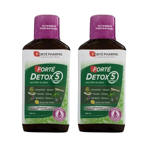 Duplo Forté Detox 5 Órganos es un complemento alimenticio que cuenta con una asociación de plantas como la alcachofa, el abedul, la clorela, la bardana, la ortiga, el romero y el zumo de limón.