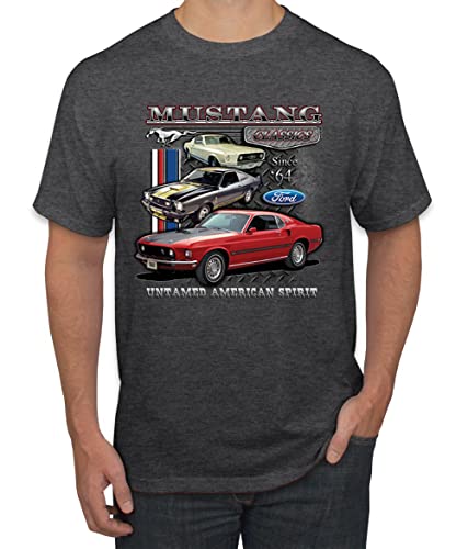 Ford Mustang Classics Untamed American Spirit Cars and Trucks Mens Graphic T-Shirt Heather Black Large