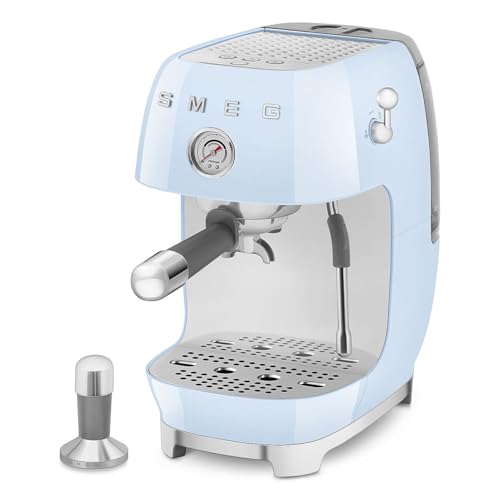 Image of Smeg Cold Brew Coffee Machine, Original Italian Brand, Patented Smeg Pastel Blue Color, Live the Barista Exeprience, Professional Steam Wand for Creamy Milk Drink, Pressure Monitor, ECF03PBEU