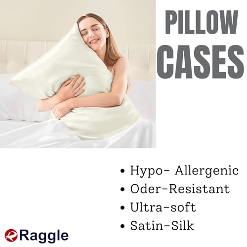Image of RAGGLE Satin Silk Pillowcase for Hair and Skin Standard Size 18 inchX 28 inch with Soft Breathable Smooth Cooling Pillow Covers for Sleeping or Pillow Protector (2, Off White)