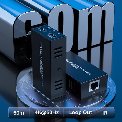 Image of PWAYTEK 4K HDMI Extender, Ultra HD 4K@60Hz Over Cat5e /6 Up to 200ft /60m, Extended Audio and Video, Supports Loop Out, IR, HDCP 2.2 /1.4 YUV 444
