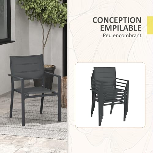 Lot 4 chaises jardin empilables alu/textilène Outsunny